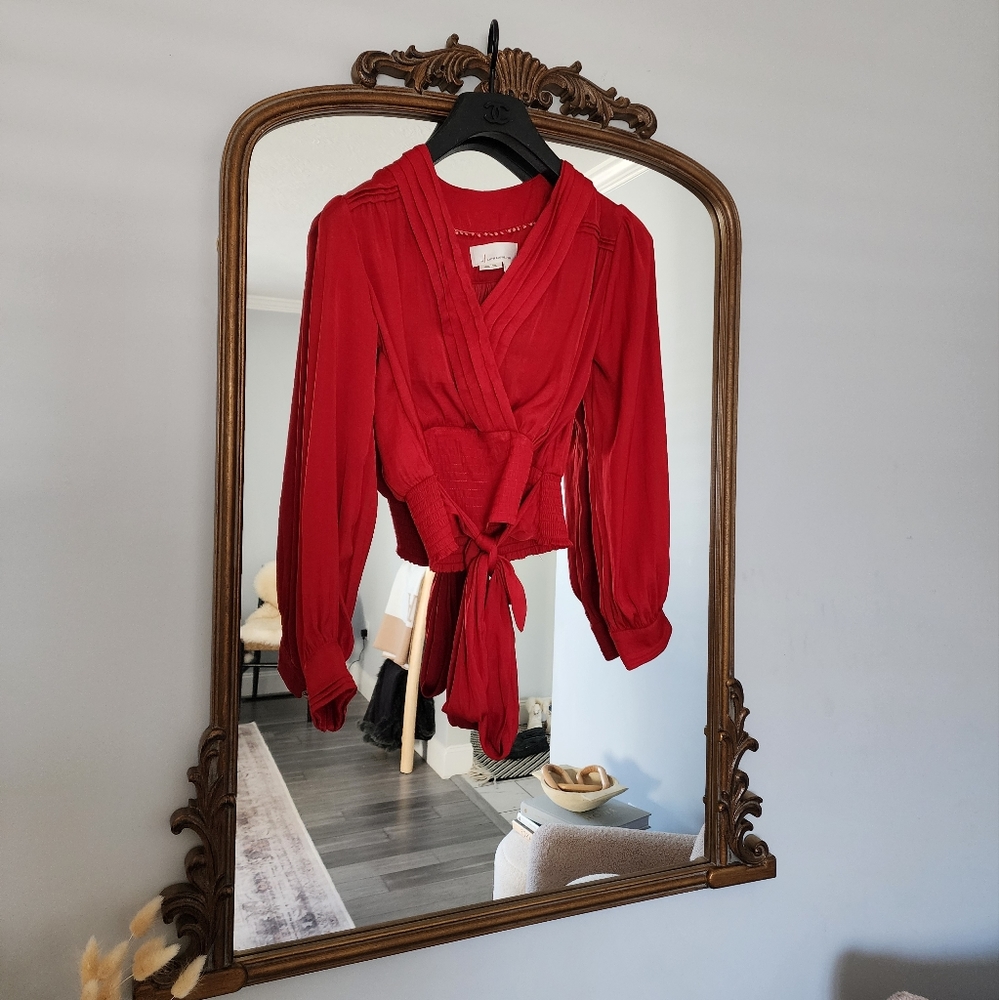 Anthropologie V Neck Blouse in Raspberry